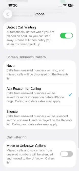 Better Call Controls for Unknown Numbers