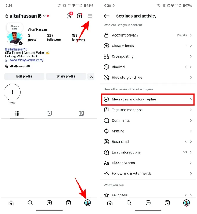Instagram Mobile Setting