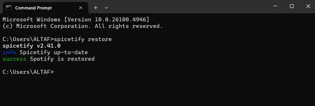 spicetify restore command